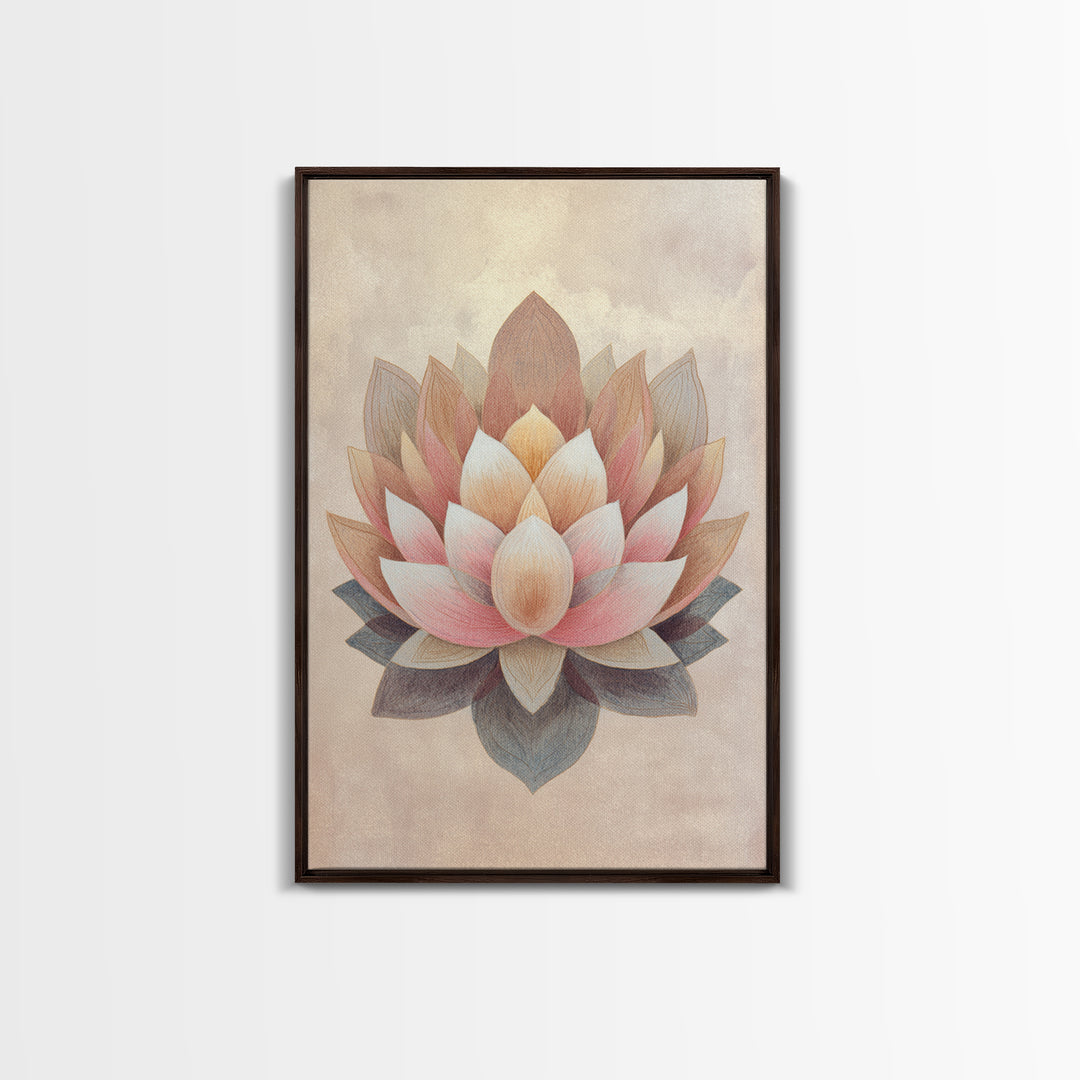 Sacred Geometry Lotus Canvas Print, Meditation Art, Abstract Art, Living Room Decor, Fine Art, Stillness, Neutral Wall Art, MED-2x3-23