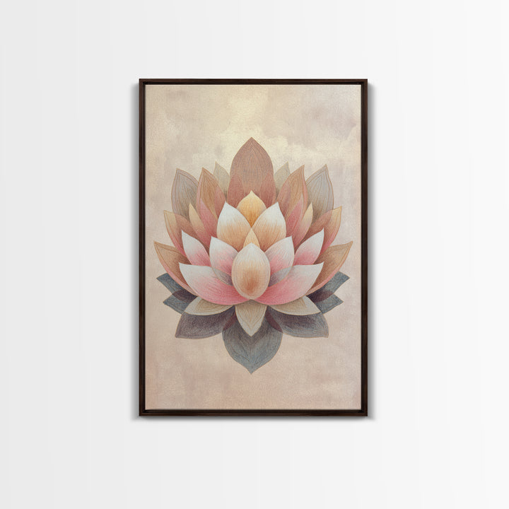 Sacred Geometry Lotus Canvas Print, Meditation Art, Abstract Art, Living Room Decor, Fine Art, Stillness, Neutral Wall Art, MED-2x3-23