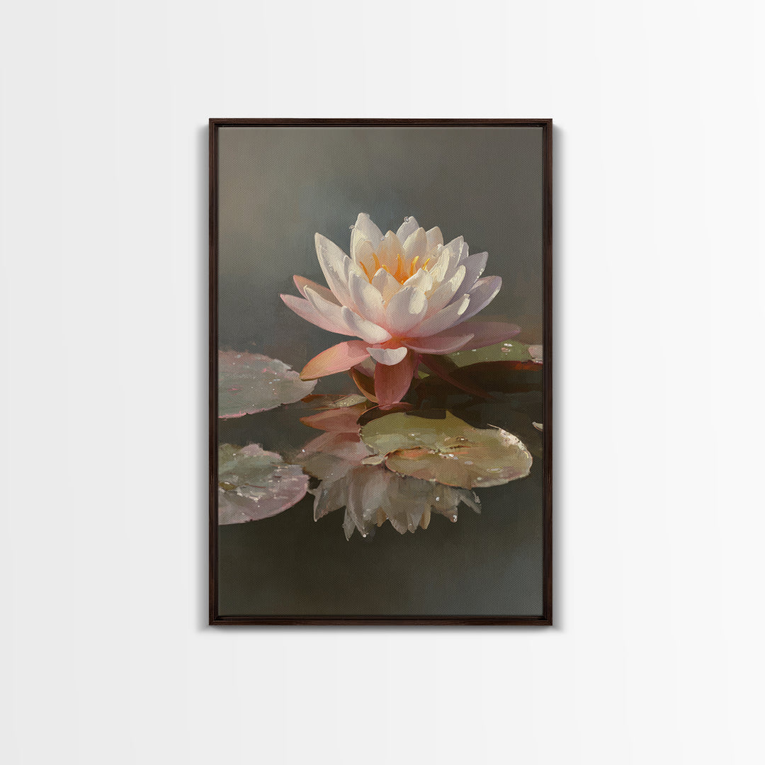 Lotus Flower Glowing Framed Canvas Print, Meditation Art, Gallery Wall Art, Living Room Decor, Stillness, Printable Artwork, MED-2x3-33
