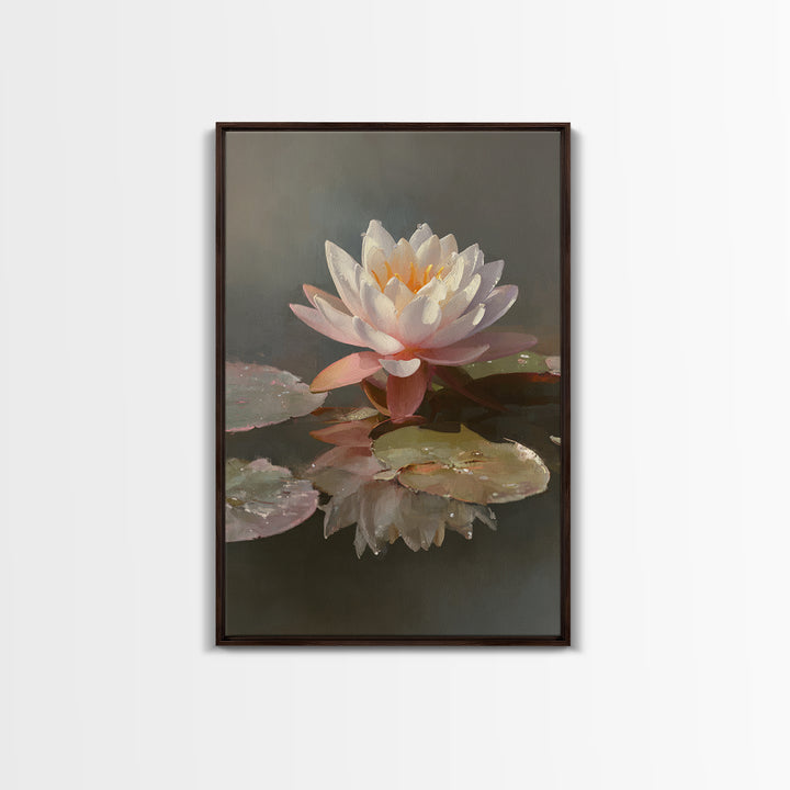 Lotus Flower Glowing Framed Canvas Print, Meditation Art, Gallery Wall Art, Living Room Decor, Stillness, Printable Artwork, MED-2x3-33