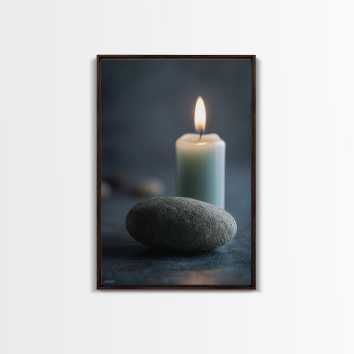 Minimal Candle Flame on Dark Background Framed Canvas Print, Meditation Art, Wall Decor, Living Room Decor, Fine Art, Stillness, MED-2x3-46