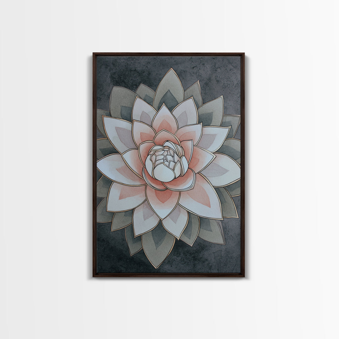 Sacred Geometry Lotus Canvas Print, Meditation Art, Hanging Wall Art, Living Room Decor, Oil Painting, Stillness, MED-2x3-95