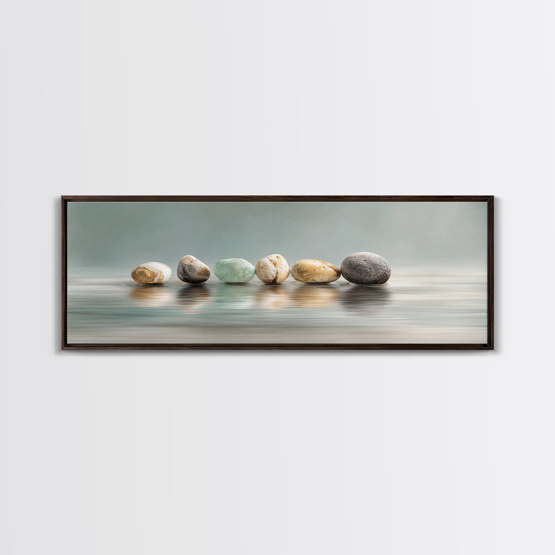 Floating Stones Balanced Above Calm Water Canvas Print, Meditation Art, Printable Artwork, Living Room Decor, Stillness, MED-3x1-24