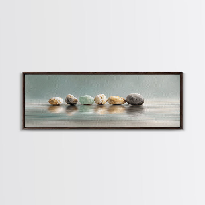 Floating Stones Balanced Above Calm Water Canvas Print, Meditation Art, Printable Artwork, Living Room Decor, Stillness, MED-3x1-24