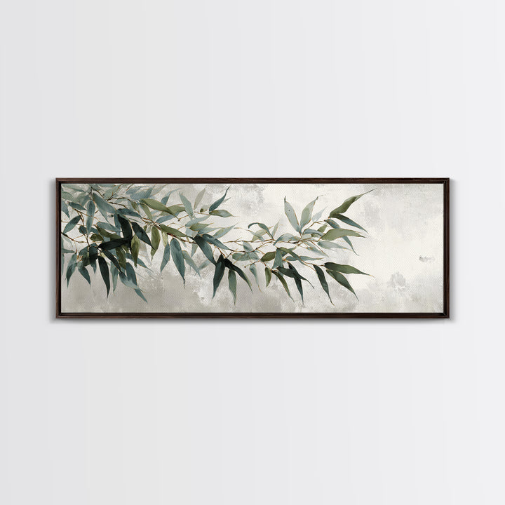 Bamboo Leaves in Gentle Ink Wash Framed Canvas Print, Meditation Art, Room Decor, Living Room Decor, Fine Art, Stillness, MED-3x1-27