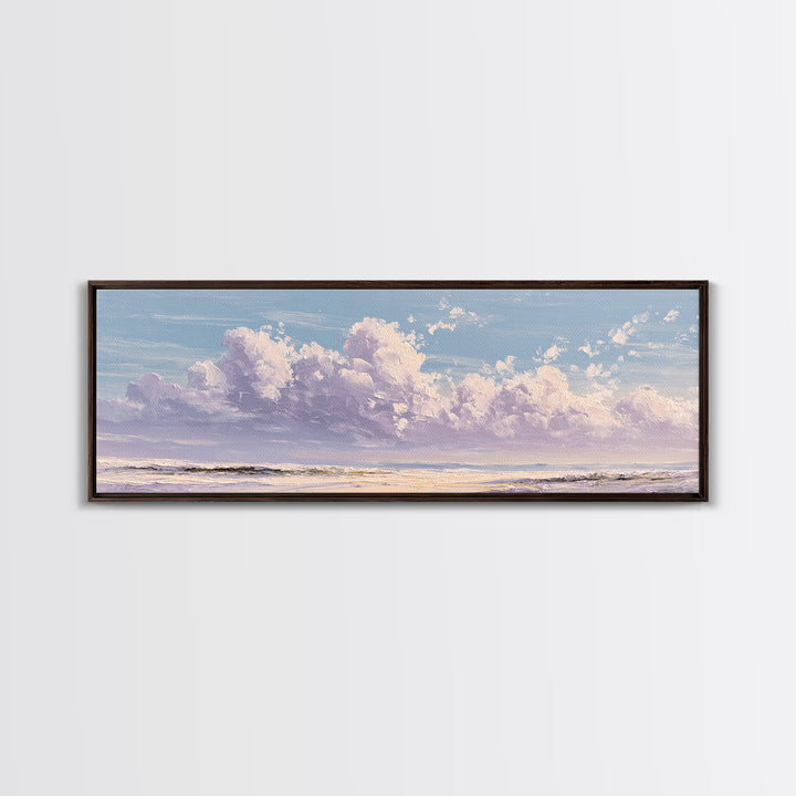 Gentle Cloudscape in Lavender and Cream Framed Canvas Print, Meditation Art, Art Deco, Living Room Decor, Fine Art, Stillness, MED-3x1-59