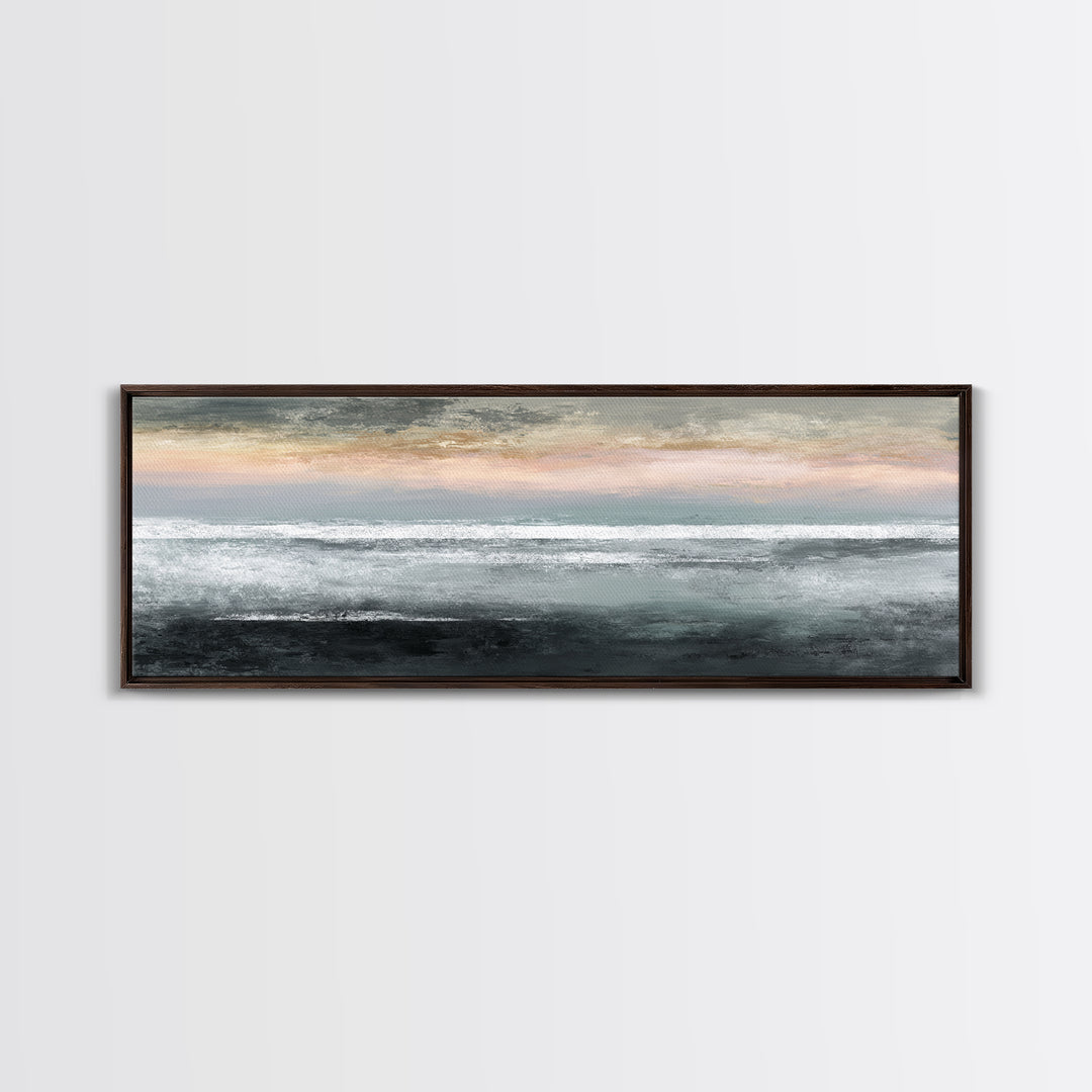 Ocean Horizon with Meditative Stillness Framed Canvas Print, Meditation Art, Living Room Art, Living Room Decor, Oil Painting, MED-3x1-82