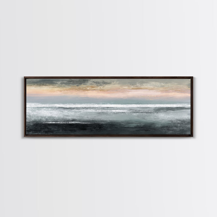 Ocean Horizon with Meditative Stillness Framed Canvas Print, Meditation Art, Living Room Art, Living Room Decor, Oil Painting, MED-3x1-82
