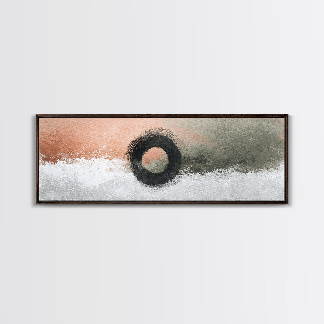 Zen Circle Brushstroke on Textured Paper Canvas Print, Meditation Art, Canvas Art, Living Room Decor, Oil Painting, Stillness, MED-3x1-92