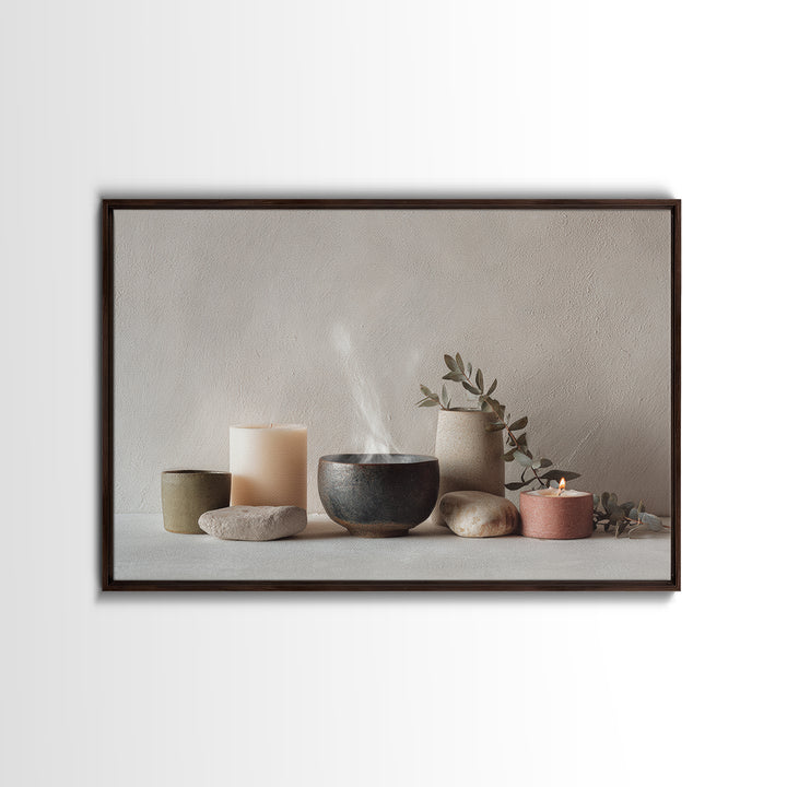 Tea Bowl and Steam Canvas Print, Meditation Art, Contemporary Art, Living Room Decor, Fine Art, Stillness, Modern Decor, MED-3x2-1
