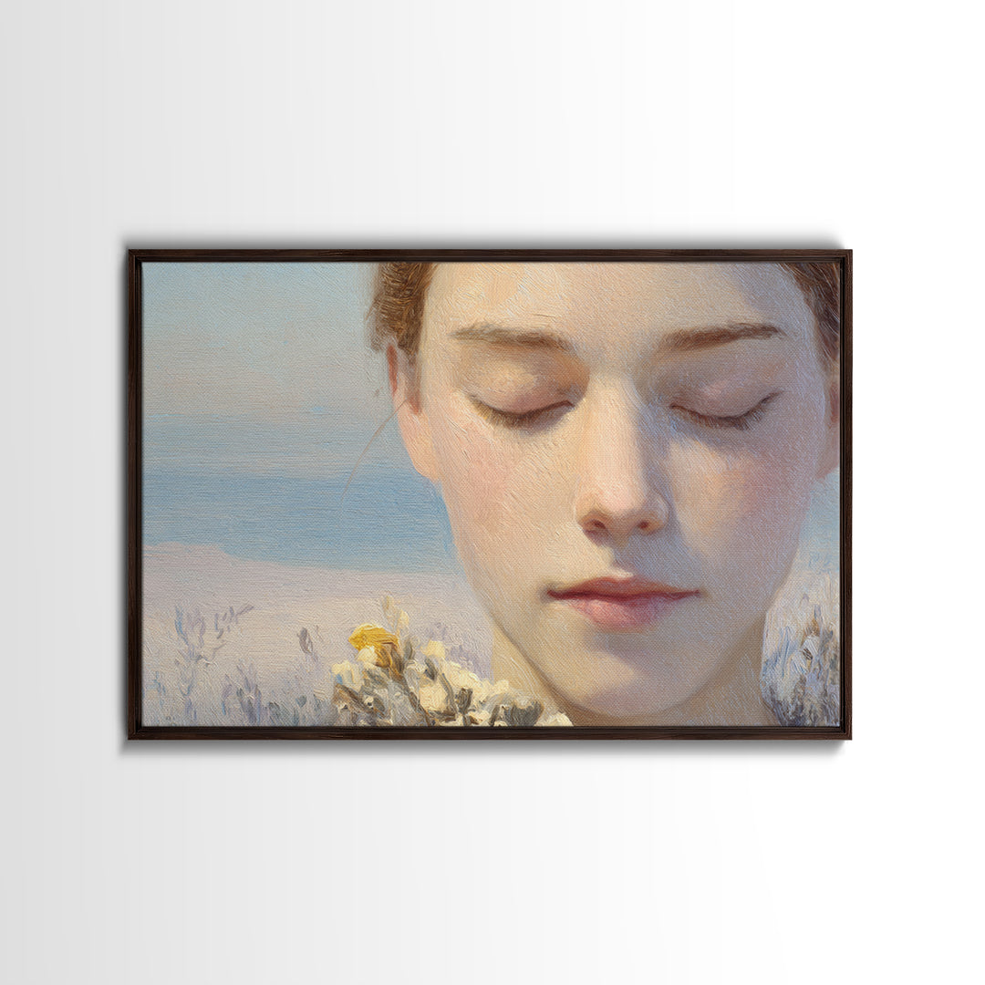 Calm Face Portrait Framed Canvas Print, Meditation Art, Contemporary Art, Living Room Decor, Fine Art, Stillness, Modern Decor, MED-3x2-28