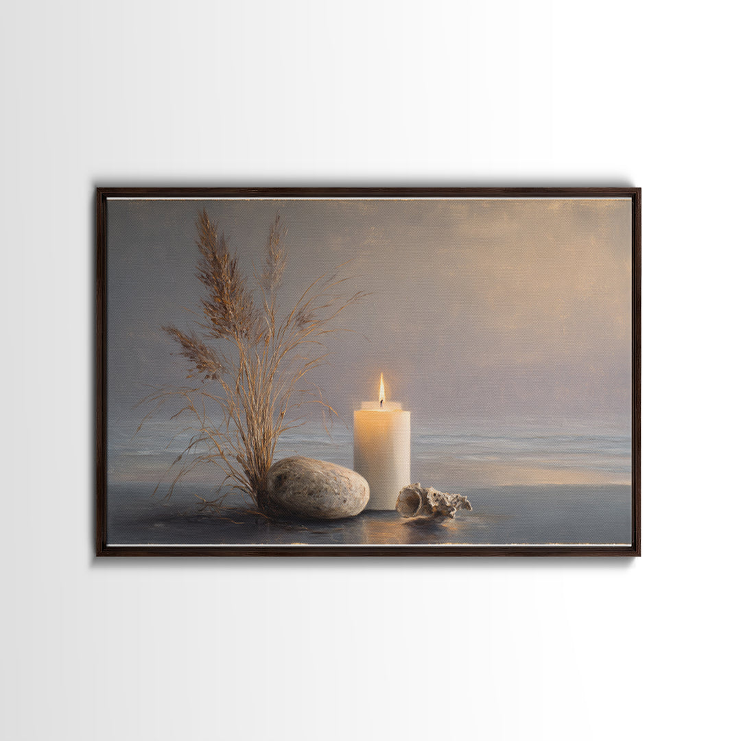 Minimal Candle Flame on Dark Background Canvas Print, Meditation Art, Mandala Wall Art, Living Room Decor, Fine Art, Stillness, MED-3x2-66