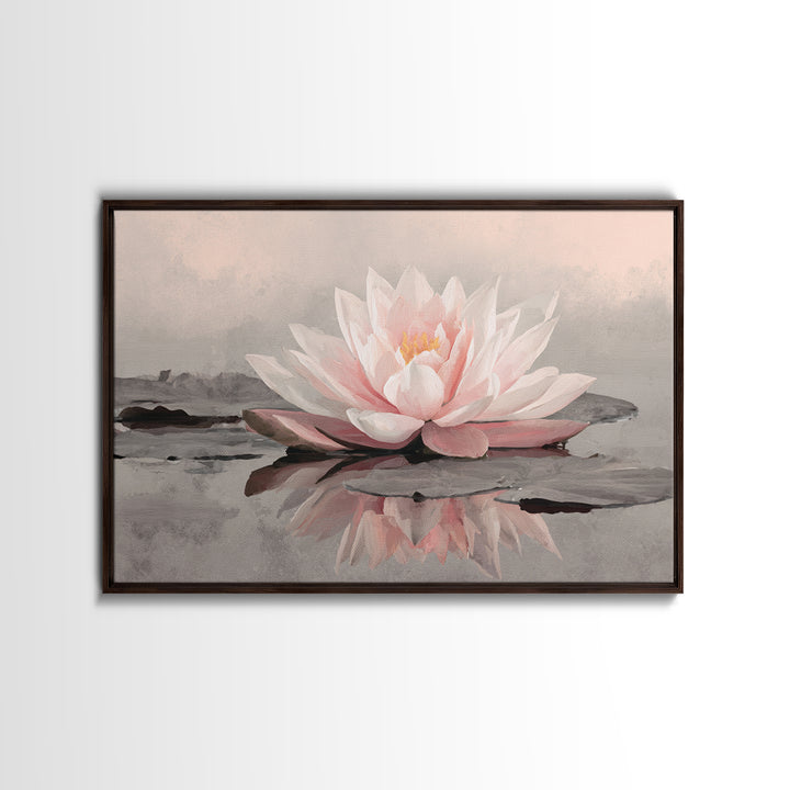 Lotus Flower Glowing Framed Canvas Print, Meditation Art, Art Print, Living Room Decor, Watercolor Art, Stillness, MED-3x2-77