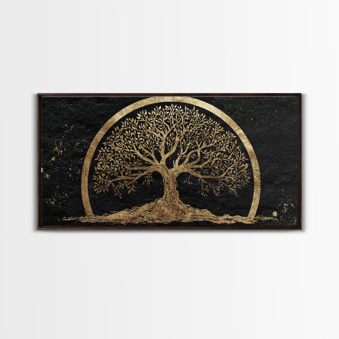 Celtic Tree Of Life Gold Canvas Print, Spiritual Nature Wall Art, Ancient Symbol Artwork, Real Wood Frame Decor