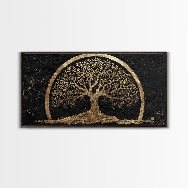 Celtic Tree Of Life Gold Canvas Print, Spiritual Nature Wall Art, Ancient Symbol Artwork, Real Wood Frame Decor