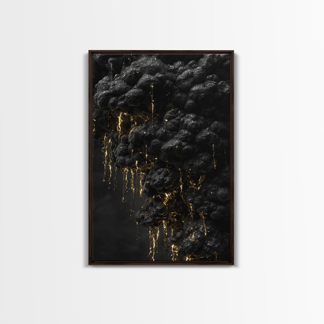 Molten Rock Flow Gold Canvas Print, Abstract Lava Inspired Artwork On Canvas, Real Wood Frame Wall Décor, Dramatic Earth Element Art