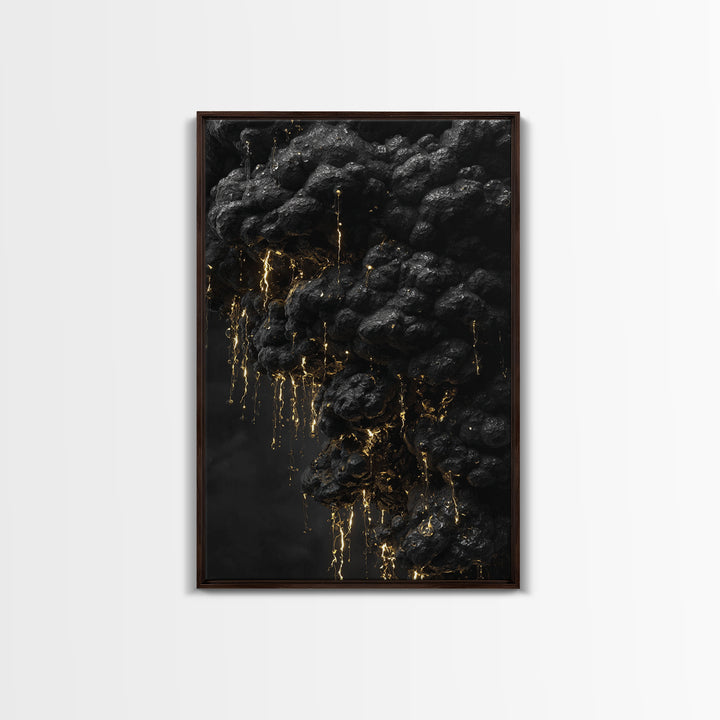 Molten Rock Flow Gold Canvas Print, Abstract Lava Inspired Artwork On Canvas, Real Wood Frame Wall Décor, Dramatic Earth Element Art