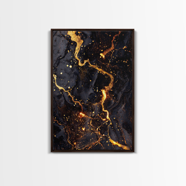 Abstract Lava Veins Gold Canvas Print, Modern Luxury Flow Artwork On Canvas, Real Wood Frame Wall Décor, Dramatic Statement Art