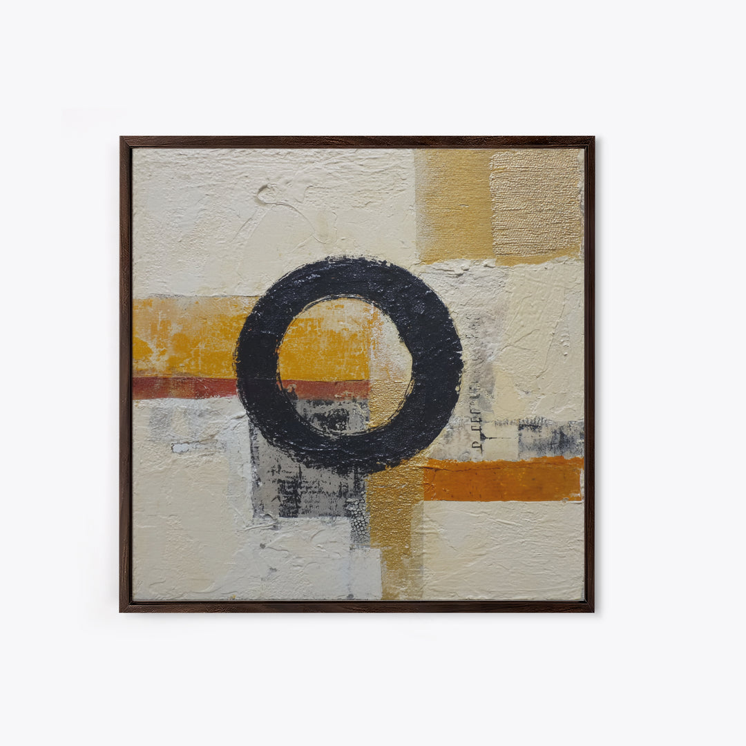 Single Black Circle on Warm Ivory Ground Canvas Print, Minimalist Art, Room Decor, Living Room Decor, Fine Art, Minimal, MIN-1x1-25