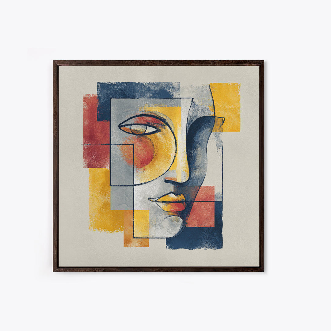 Single Continuous Line Female Face Framed Canvas Print, Minimalist Art, Textured Painting, Living Room Decor, Fine Art, Minimal, MIN-1x1-29
