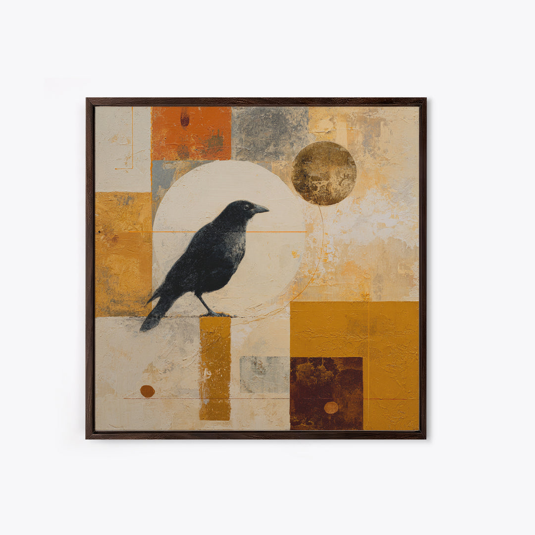 Small Black Bird Crossing White Space Canvas Print, Minimalist Art, Digital Print, Living Room Decor, Fine Art, Minimal, MIN-1x1-31