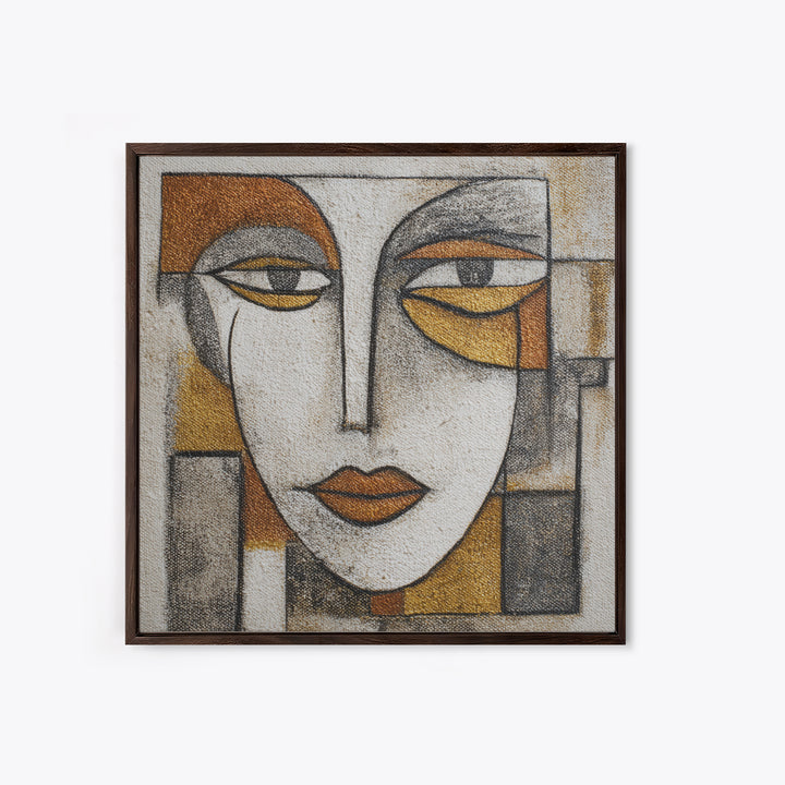 Single Continuous Line Female Face Framed Canvas Print, Minimalist Art, Textured Painting, Living Room Decor, Fine Art, Minimal, MIN-1x1-53
