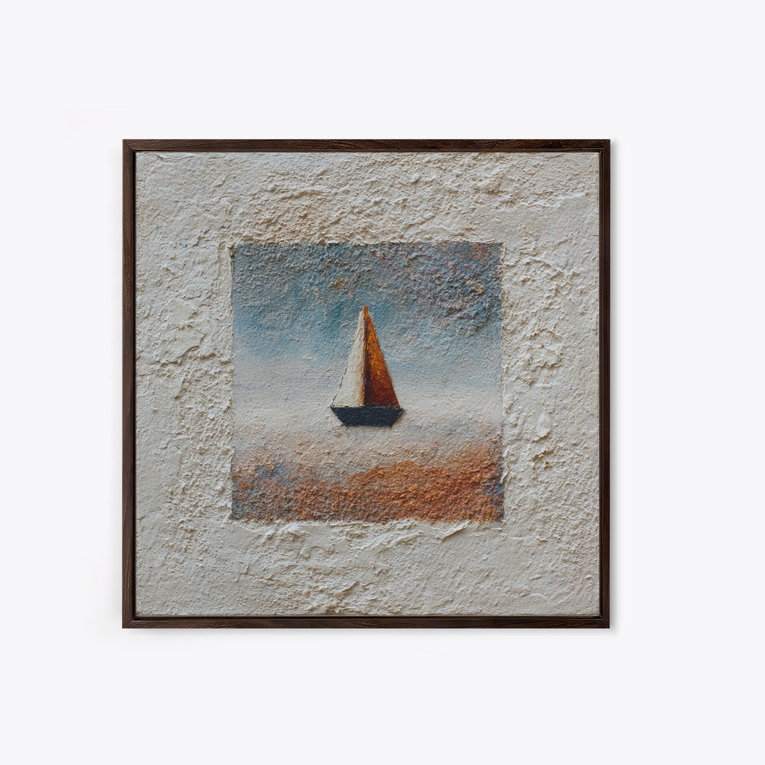 Tiny Sailboat under Open Sky Framed Canvas Print, Minimalist Art, Gallery Decor, Living Room Decor, Fine Art, Minimal, MIN-1x1-62