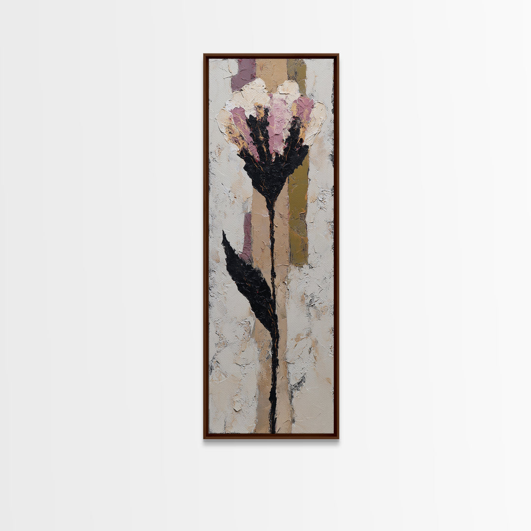 Single Flower Stem Framed Canvas Print, Minimalist Art, Art, Living Room Decor, Oil Painting, Minimal, Canvas Tote Bag, MIN-1x3-24