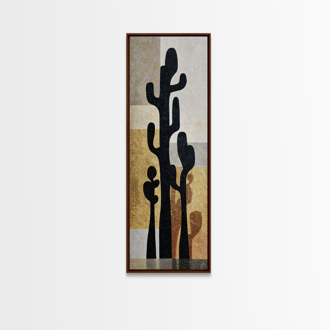 Black and White Cactus Silhouette Canvas Print, Minimalist Art, Abstract Art, Living Room Decor, Fine Art, Minimal, Modern Art, MIN-1x3-56