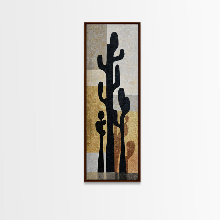 Black and White Cactus Silhouette Canvas Print, Minimalist Art, Abstract Art, Living Room Decor, Fine Art, Minimal, Modern Art, MIN-1x3-56