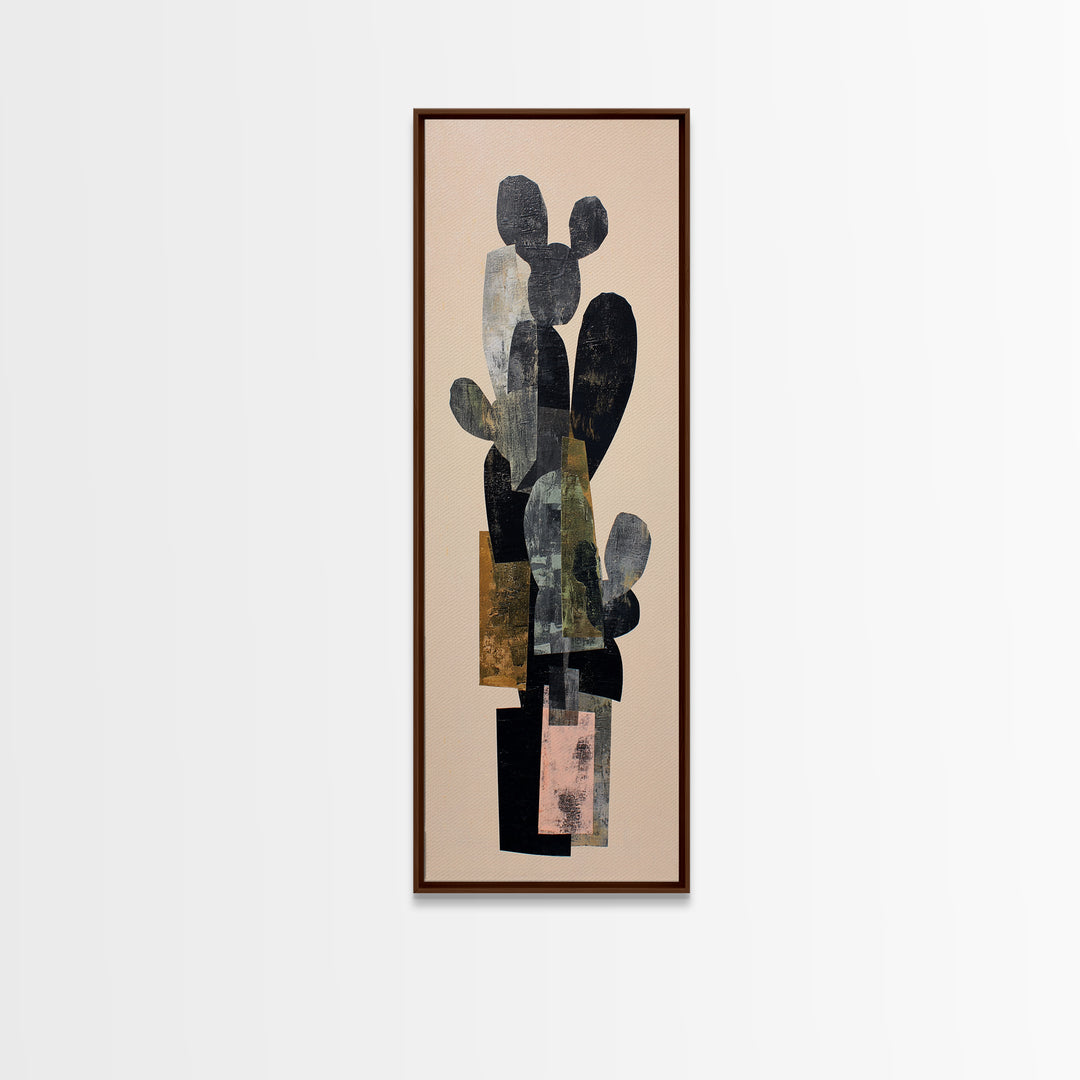 Black and White Cactus Silhouette Framed Canvas Print, Minimalist Art, Contemporary Art, Living Room Decor, Fine Art, Minimal, MIN-1x3-8