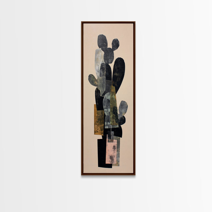 Black and White Cactus Silhouette Framed Canvas Print, Minimalist Art, Contemporary Art, Living Room Decor, Fine Art, Minimal, MIN-1x3-8