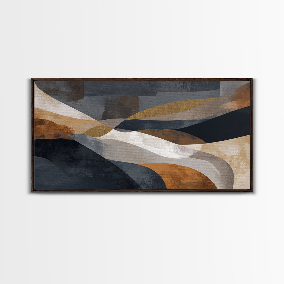 Single Gold Line Curve on Charcoal Framed Canvas Print, Minimalist Art, Minimalist, Living Room Decor, Abstract Art, Minimal, MIN-2x1-13