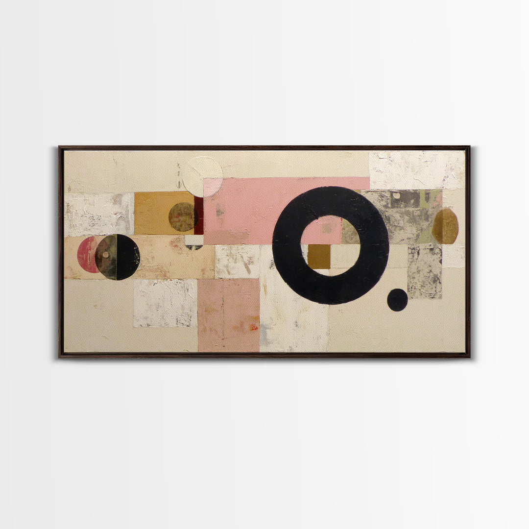 Single Black Circle on Warm Ivory Ground Canvas Print, Minimalist Art, Art Prints, Living Room Decor, Oil Painting, Minimal, MIN-2x1-21