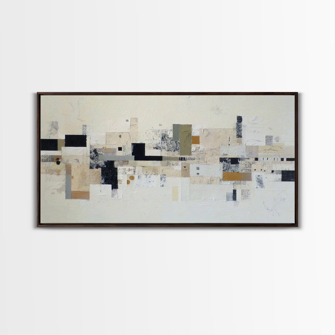 Small Black Bird Crossing White Space Framed Canvas Print, Minimalist Art, Boho Decor, Living Room Decor, Oil Painting, Minimal, MIN-2x1-27