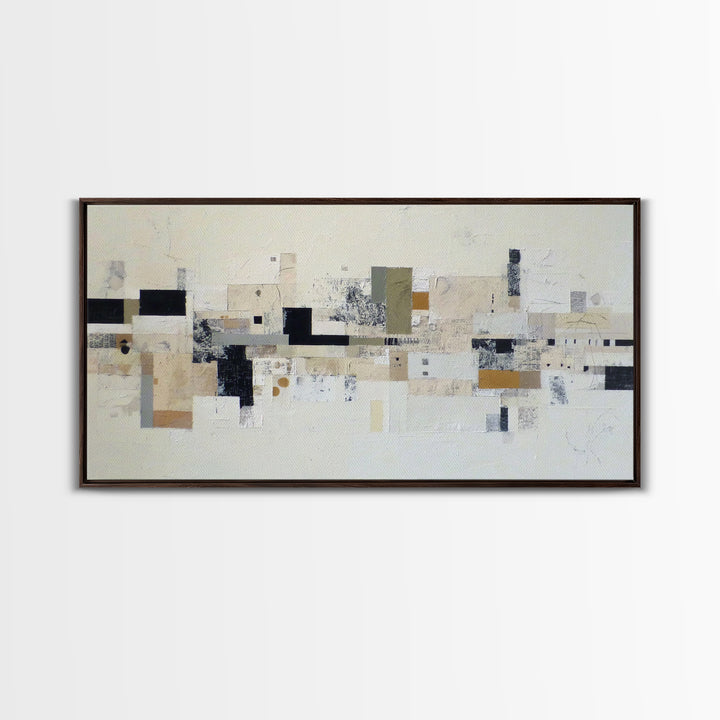 Small Black Bird Crossing White Space Framed Canvas Print, Minimalist Art, Boho Decor, Living Room Decor, Oil Painting, Minimal, MIN-2x1-27
