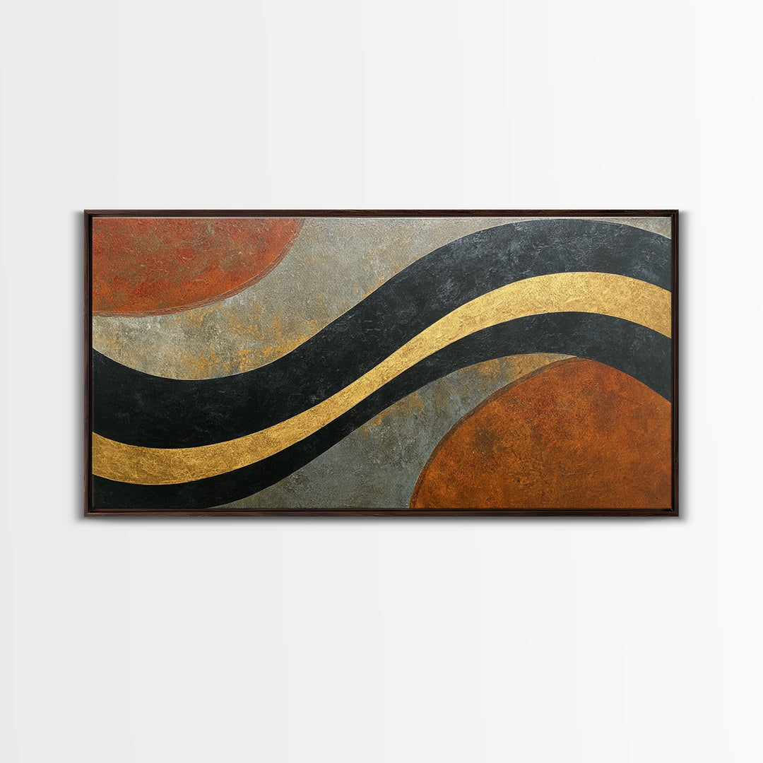 Single Gold Line Curve on Charcoal Framed Canvas Print, Minimalist Art, Minimalist, Living Room Decor, Abstract Art, Minimal, MIN-2x1-37