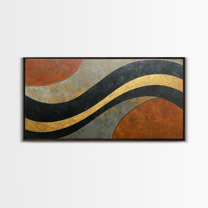 Single Gold Line Curve on Charcoal Framed Canvas Print, Minimalist Art, Minimalist, Living Room Decor, Abstract Art, Minimal, MIN-2x1-37
