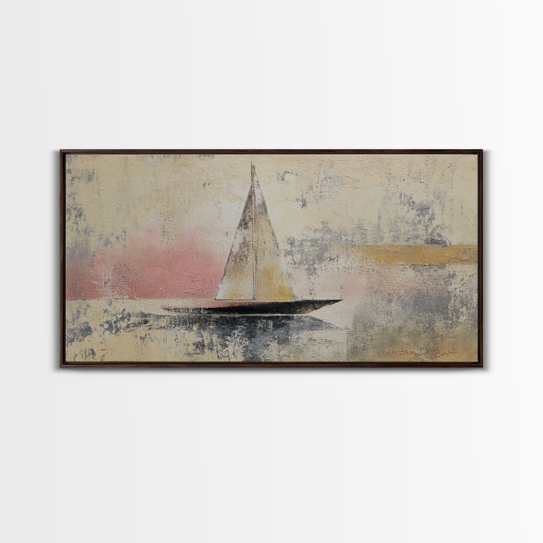 Tiny Sailboat under Open Sky Canvas Print, Minimalist Art, Minimalist, Living Room Decor, Fine Art, Minimal, Black Art, MIN-2x1-58