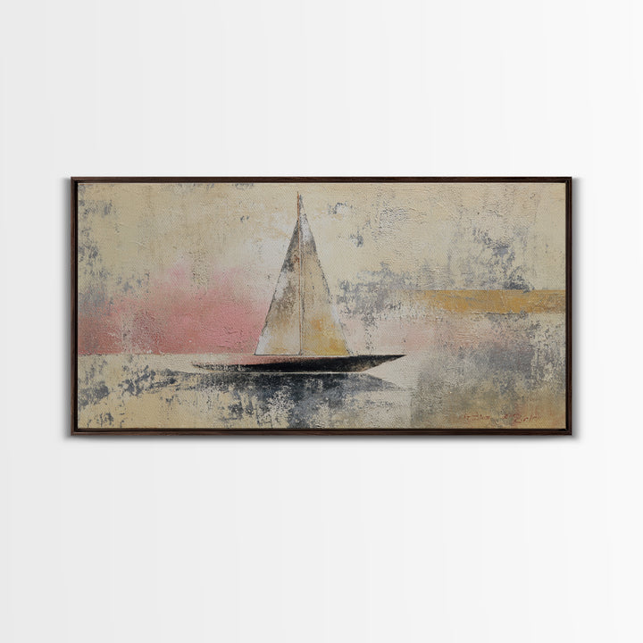 Tiny Sailboat under Open Sky Canvas Print, Minimalist Art, Minimalist, Living Room Decor, Fine Art, Minimal, Black Art, MIN-2x1-58