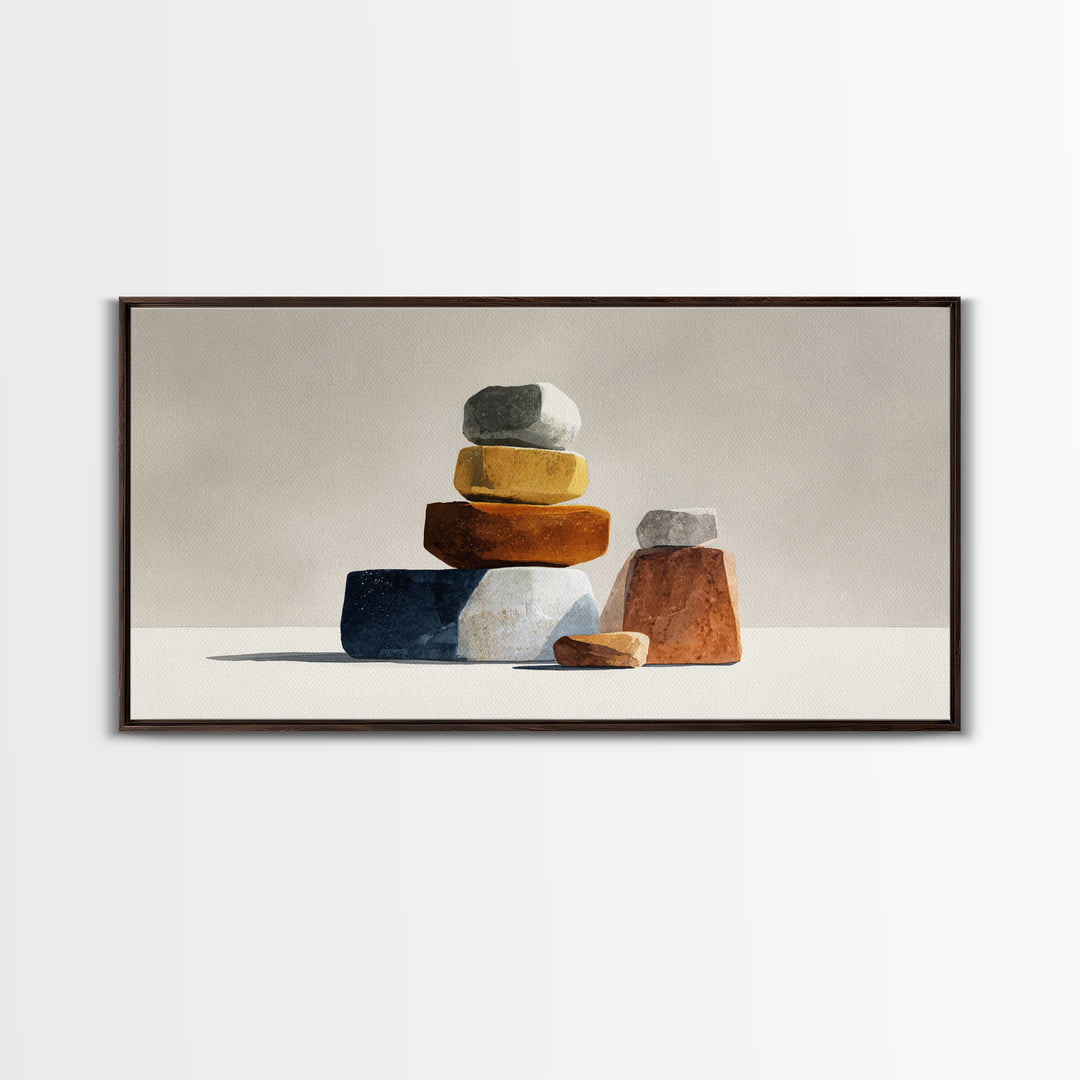 Quiet Stone Stack Framed Canvas Print, Minimalist Art, Minimalist, Living Room Decor, Abstract Art, Minimal, Black Art, MIN-2x1-7