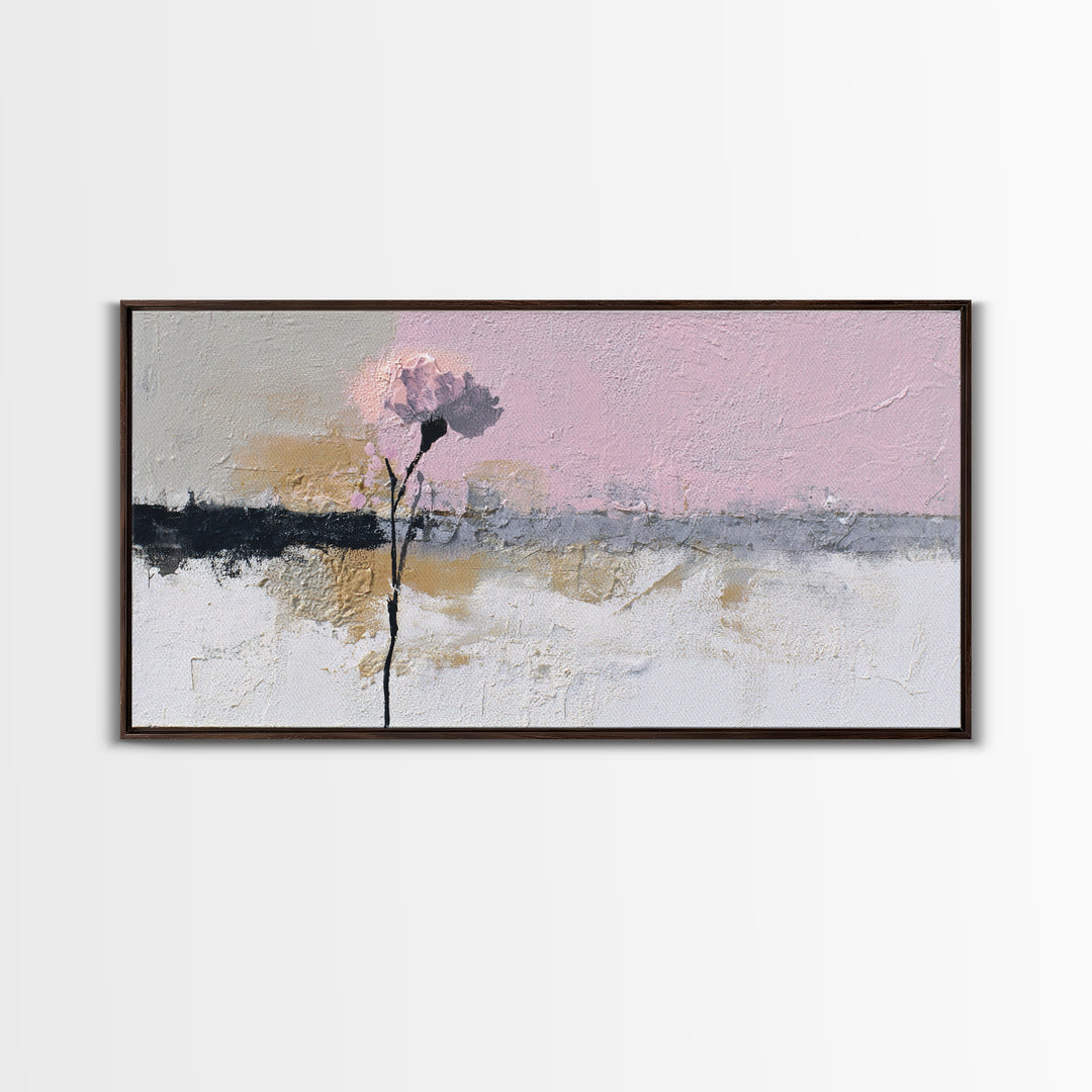 Single Flower Stem Framed Canvas Print, Minimalist Art, Black Art, Living Room Decor, Oil Painting, Minimal, MIN-2x1-80