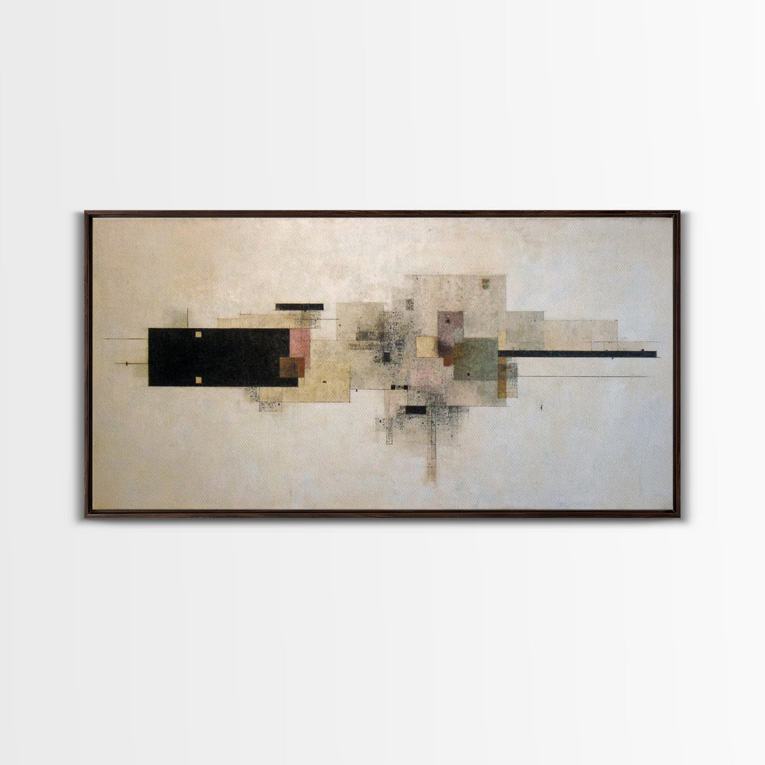 Calm Rectangle Composition Framed Canvas Print, Minimalist Art, Boho, Living Room Decor, Oil Painting, Minimal, MIN-2x1-92