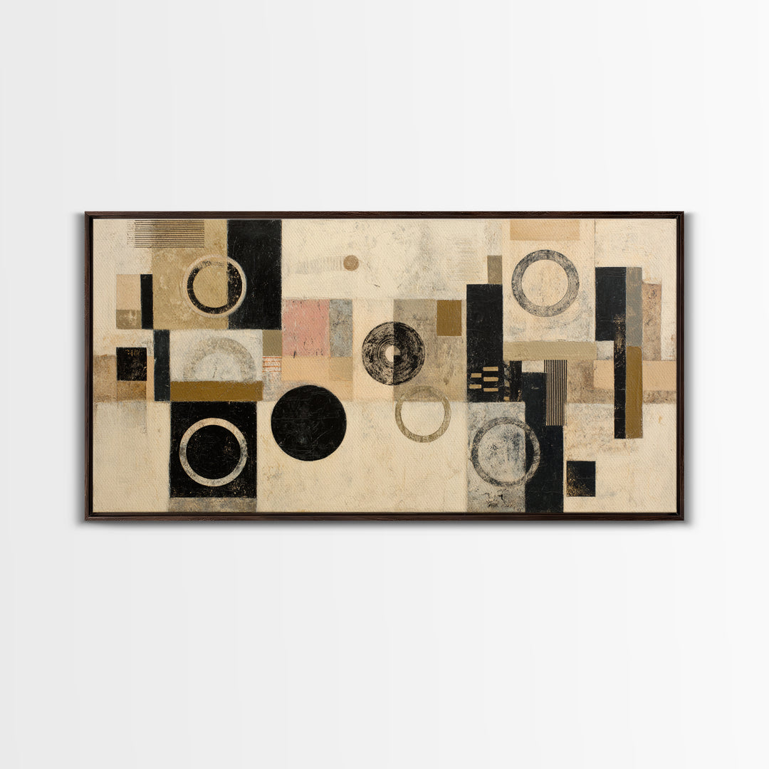 Single Black Circle on Warm Ivory Ground Canvas Print, Minimalist Art, Digital Print, Living Room Decor, Fine Art, Minimal, MIN-2x1-93