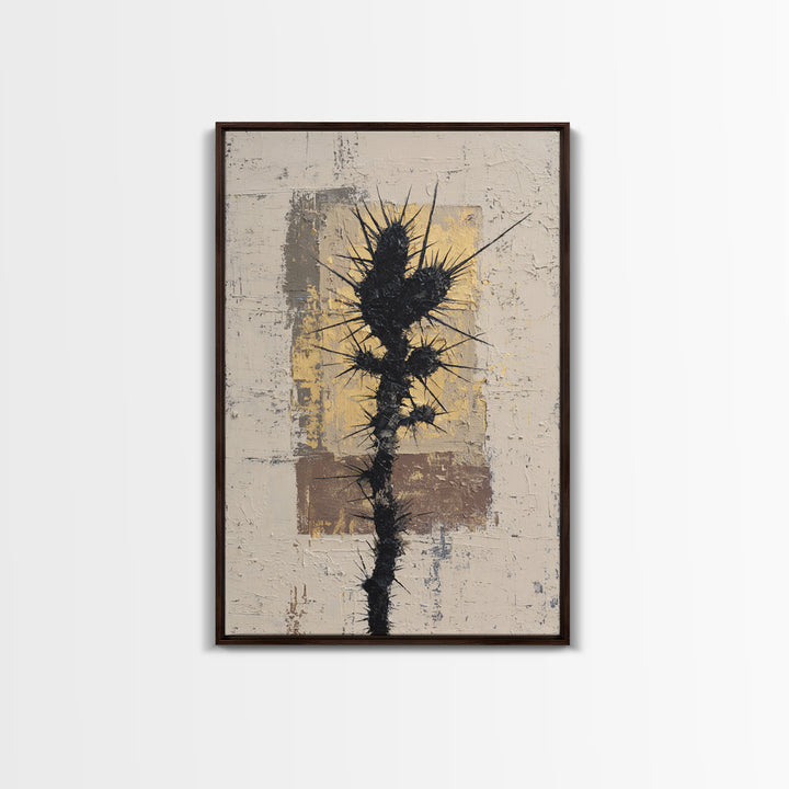 Black and White Cactus Silhouette Framed Canvas Print, Minimalist Art, Boho Wall Art, Living Room Decor, Fine Art, Minimal, MIN-2x3-28