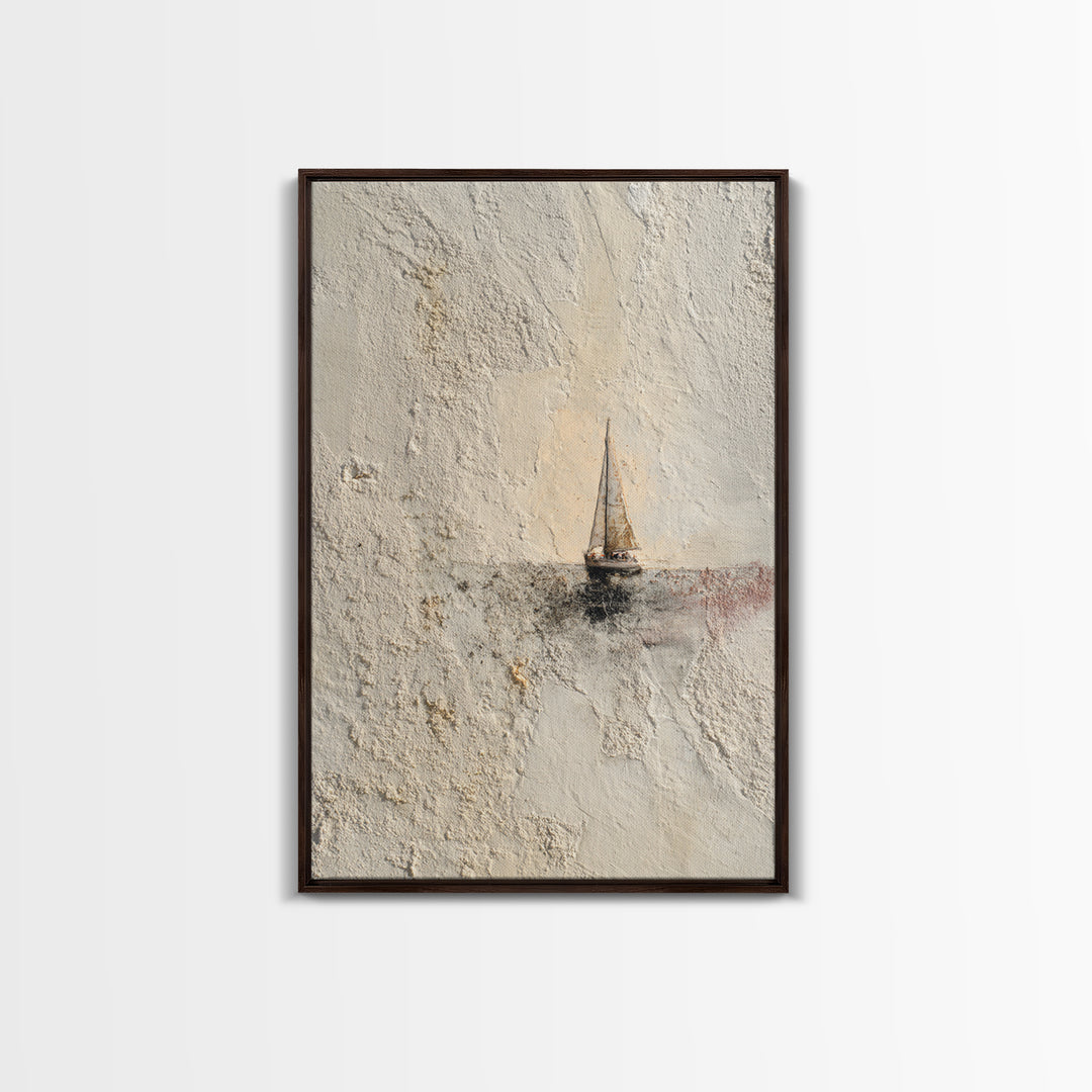 Tiny Sailboat under Open Sky Framed Canvas Print, Minimalist Art, Poster, Living Room Decor, Fine Art, Minimal, Boho, MIN-2x3-46