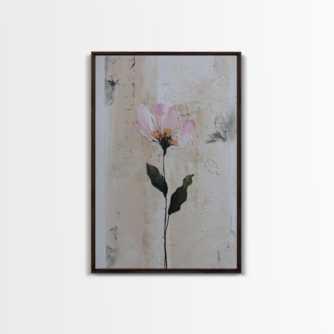 Single Flower Stem Framed Canvas Print, Minimalist Art, Black Art, Living Room Decor, Oil Painting, Minimal, MIN-2x3-68