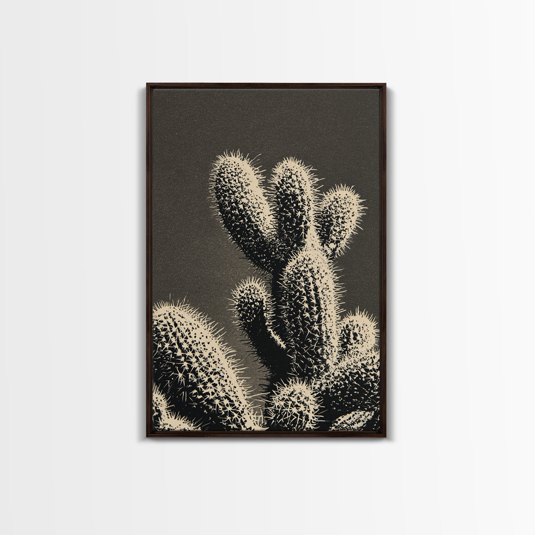 Black and White Cactus Silhouette Framed Canvas Print, Minimalist Art, Japanese Wall Art, Living Room Decor, Fine Art, Minimal, MIN-2x3-76