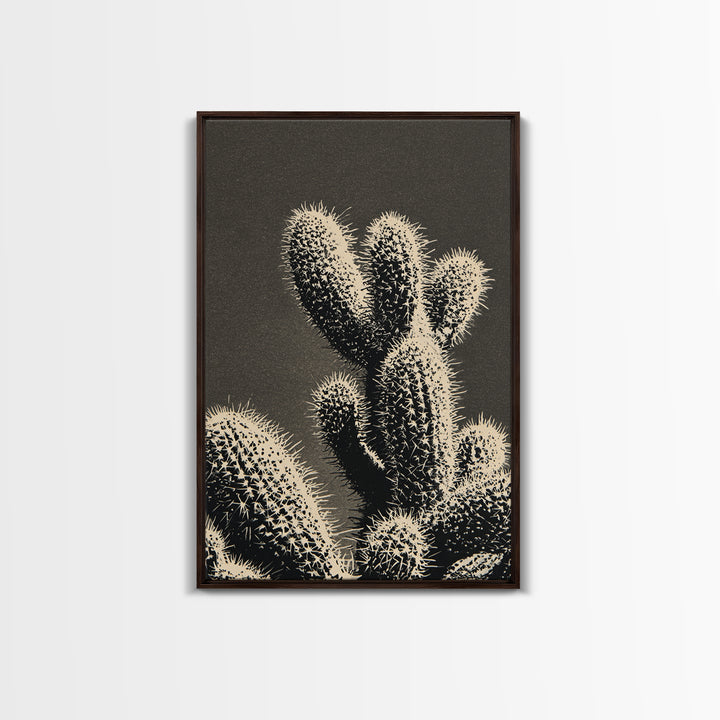Black and White Cactus Silhouette Framed Canvas Print, Minimalist Art, Japanese Wall Art, Living Room Decor, Fine Art, Minimal, MIN-2x3-76
