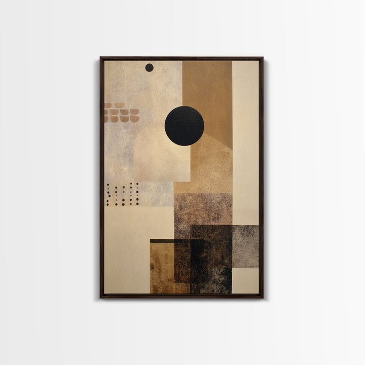 Single Black Circle on Warm Ivory Ground Canvas Print, Minimalist Art, Abstract Wall Art, Living Room Decor, Oil Painting, MIN-2x3-81